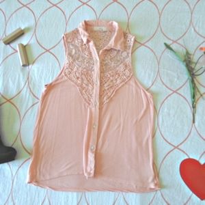 Blush Sleeveless Button Up a/ Lace Detailing